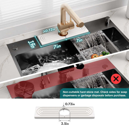 Stone Faucet Mat for Kitchen Sink – Diatomite Drying Stone Mat & Sink Protector, Prevents Moisture – Sink Splash Guard Water-Absorbing Stone Tray for Bathroom Counter (Light Grey, 20" x 3.9")