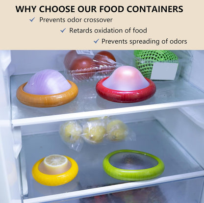 4Pcs Silicone Food Storage Containers with Bonus Knife - Reusable for Avocado, Onion,Tomato & Limon.