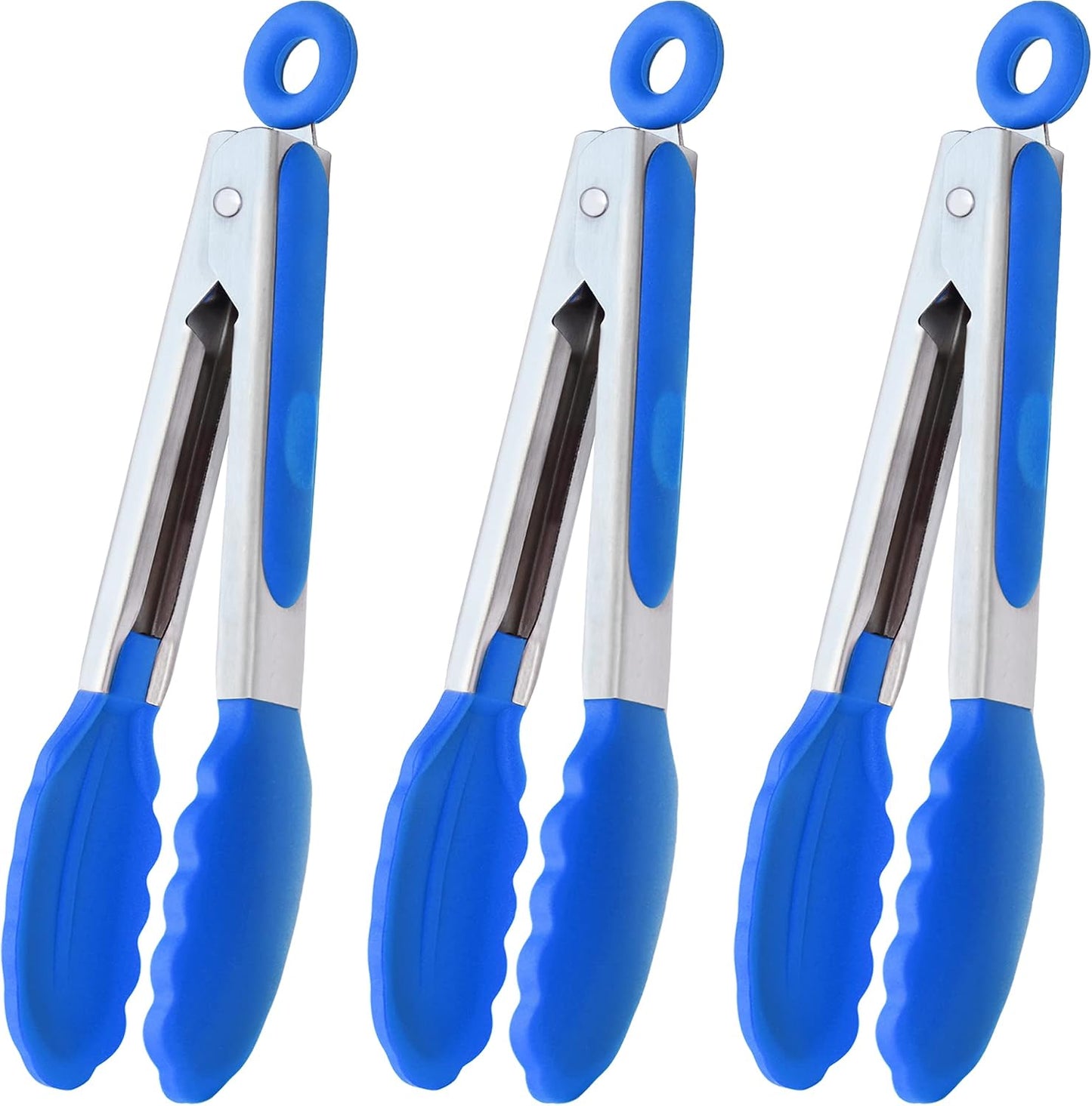 HINMAY Mini Tongs with Silicone Tips 7-Inch Serving Tongs, Set of 3 (Red Blue Green)