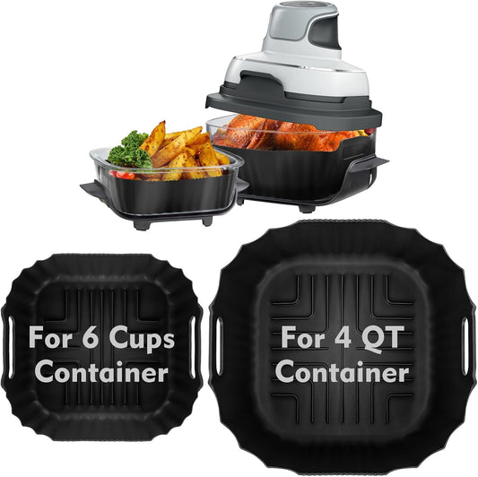 YQL 2PCS Silicone Air Fryer Liners for Ninja Crispi FN101 Air Fryer, Non-Stick Reusable Accessories Basket for Portable Glass Air Fryer, Big Liner for 4 QT Container & Small Liner for 6 Cups Container