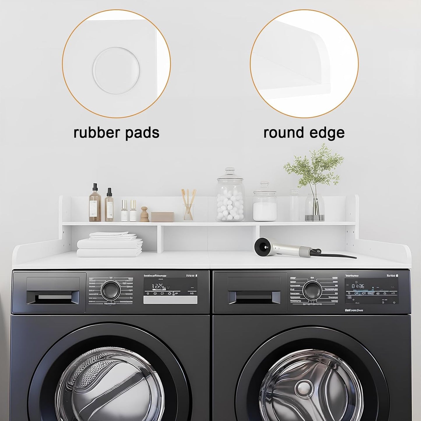 Washer Dryer Countertop with Shelf, 2-Tier Laundry Countertop Over Washer and Dryer, 54" x 27.55" Wooden Table for Folding Clothes for Laundry Room Organization and Storage (Oak)