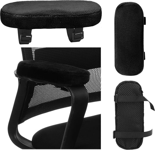 Threlaco 2 Pcs Office Chair Armrest Pads Soft Foam Office Chair Arm Covers Fluffy Flannel Gaming Armchair Armrest Cushion for Elbows and Forearms Support Pressure Relief(Gray)