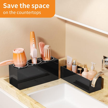 NIUBEE Acrylic Hair Tool Organizer,Hair Blow Dryer Holder with 3 Cups,White | Acrylic Hot Tools Organizer,Hair Organizer Storage Countertop,Blow Dryer Holder for Curling Iron,Brush, Straightener,Bathroom