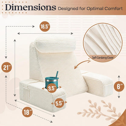 Reading Pillow/Backrest Pillow with Arms, Cup Holder & Phone Pocket