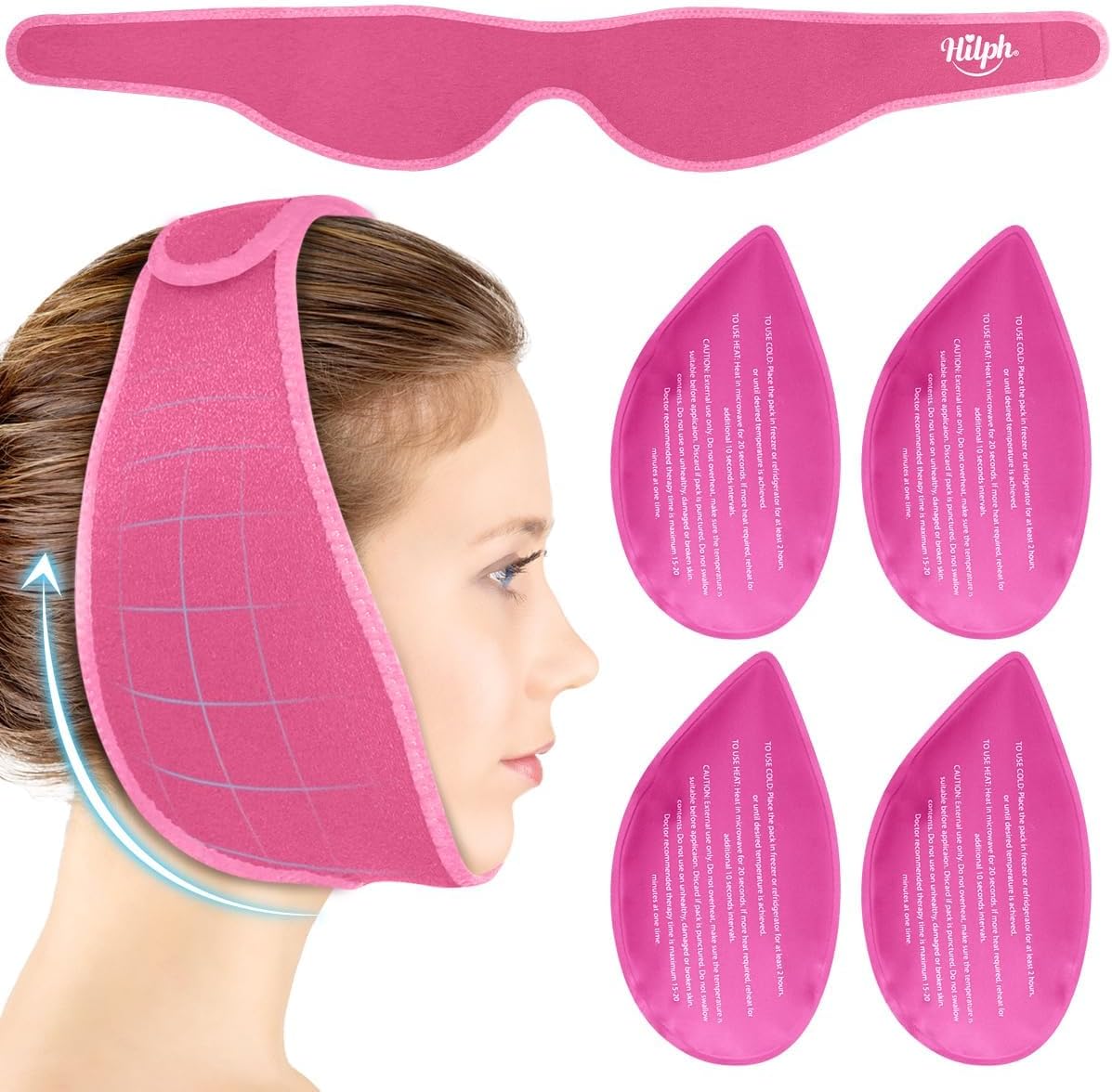 Hilph Wisdom Teeth Ice Pack Head Wrap, Face Ice Pack for Jaw Oral Surgery | Large Jaw Ice Wrap with 4 Hot Cold Gel Packs, Pain Relief for TMJ, Tonsillectomy, Wisdom Teeth Recovery Must Haves, Blue