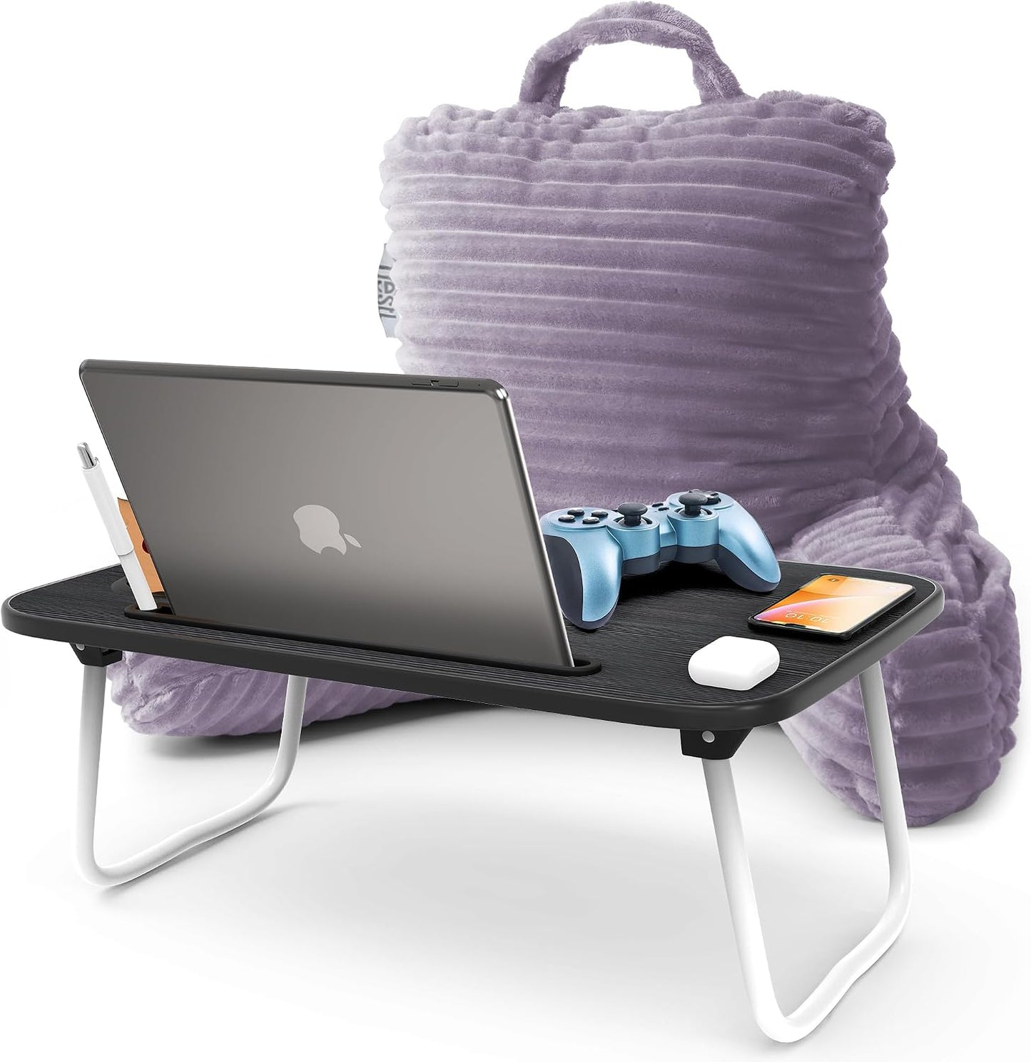 Nestl Reading Pillow with Shredded Memory Foam, Luxe Cut Plush Back Pillow for Sitting Up in Bed, Back and Arms Adjustable Support for Adult & Teens, Backrest Pillows with Washable Cover Dark Grey