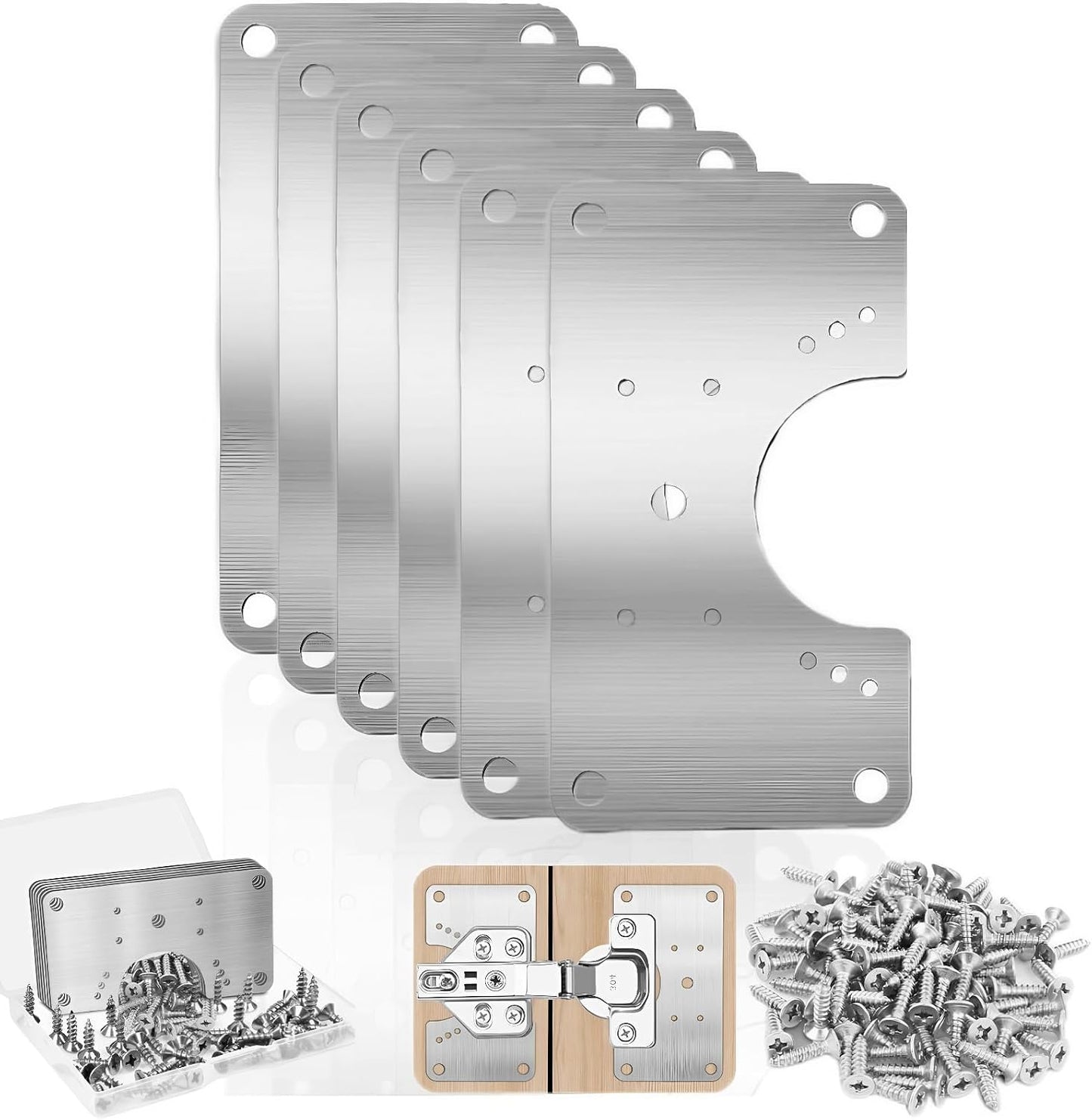 Cabinet Hinge Repair Plate, Hinges Repair Fixing Plate Cabinet Repair Board | 6 Pcs Stainless Steel Hinge Repair Brackets Kit,Kitchen Cupboard Door Hinge Repair Plate Kit with Screws Small Universal
