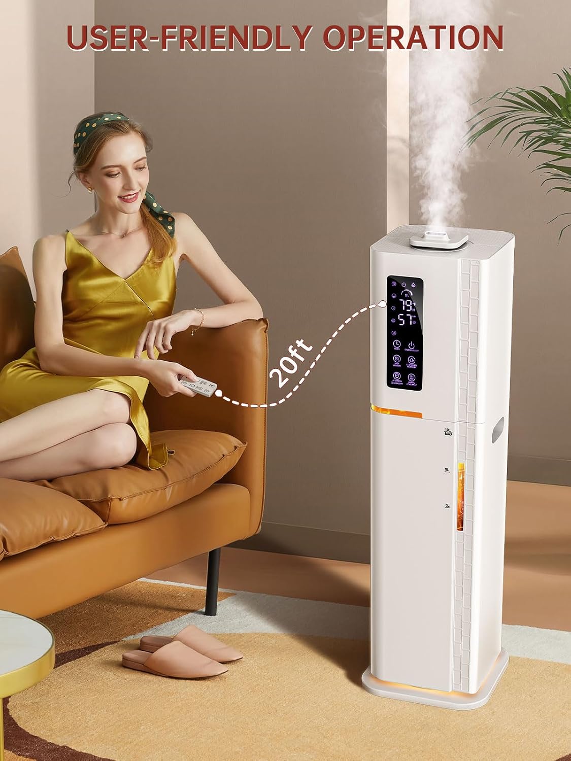 2.64Gal Humidifiers for Bedroom Large Room, Warm and Cool Mist up to 500ft², Top Fill Diffuser Ambient Light, 3 Mist Modes, 24H Timer, 35dB Quiet Humidifier for Home Office Plants