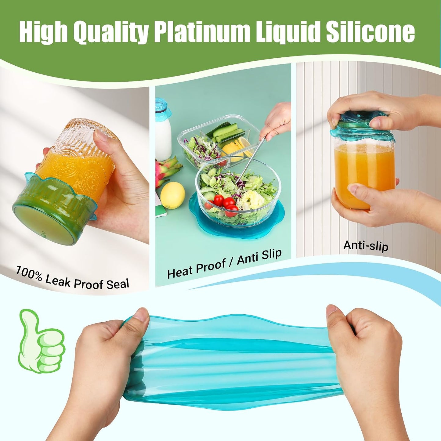 Silicone Stretch Lids for Food Storage in Fridge, Reusable Elastic Bowl Covers for Cup, Cans, Jars, Round & Rectangle Container, Food Grade Silicone Microwave Food Cover, Heat-Resistant, 6PCS