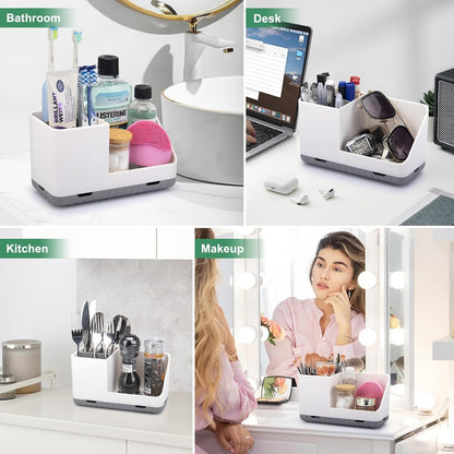 Toothbrush Holders for Bathroom Counter Organizer and Storage (White) | Easy To Clean, Drainage, Non-Slip, Detachable, Kids Electric Toothbrush and Toothpaste Holder for Bathroom