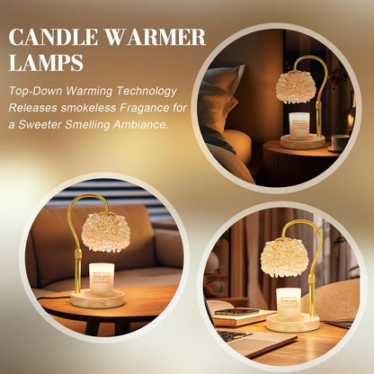 Hisummer Candle Warmer Lamp with Timer, Dimmable Candle Lamp Warmer with 312 K9 Crystals Adjustable Height Electric Candle Warmer for Women Gifts, Wax Warmer Lamp with 2 Bulbs for Jar Candles