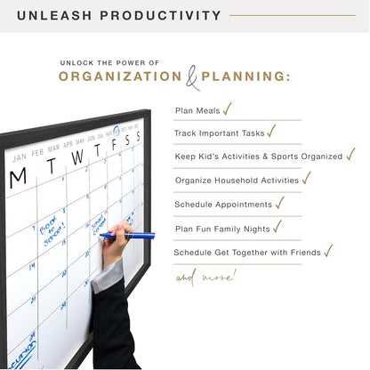 MCS Dry Erase Weekly Meal Planner Black Framed Calander Whiteboard, 11x24 | Dry Erase Weekly Meal Planner Black Framed Calander Whiteboard Frame, 11x24 Inch