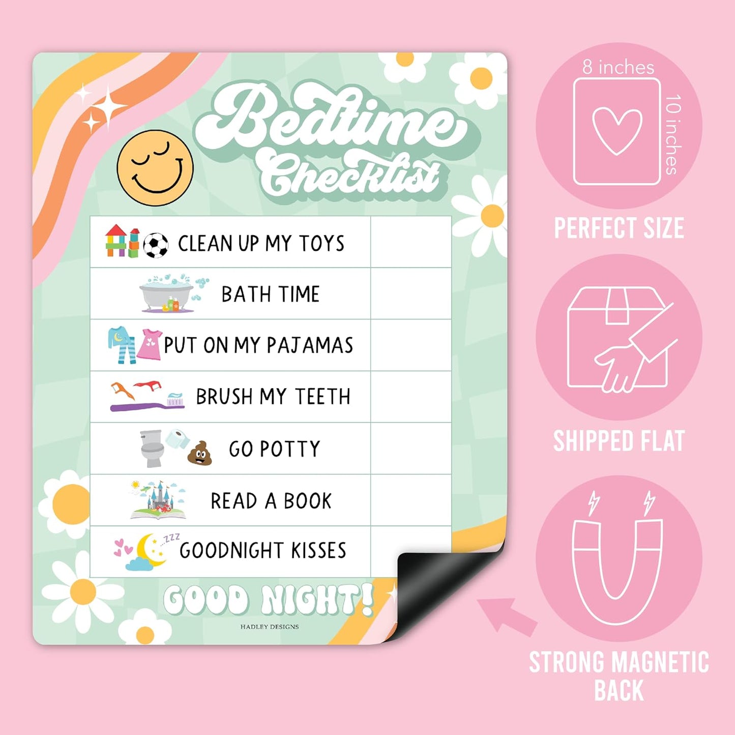 Magnetic Morning & Bedtime Routine Chart for Kids - Customizable Toddler Daily Schedule Board with Dry Erase Surface, Stickers & Marker, Build Habits with Visual Checklists, Boho Theme