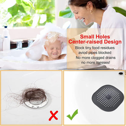 Bovinde Hair Drain Catcher,Square Cover for Shower 2 Pack (Black) | Drainer Cover Silicone Hair Stopper with Suction Cups,Protector Accessories,Easy to Install Suit for Bathroom,Bathtub,Sink