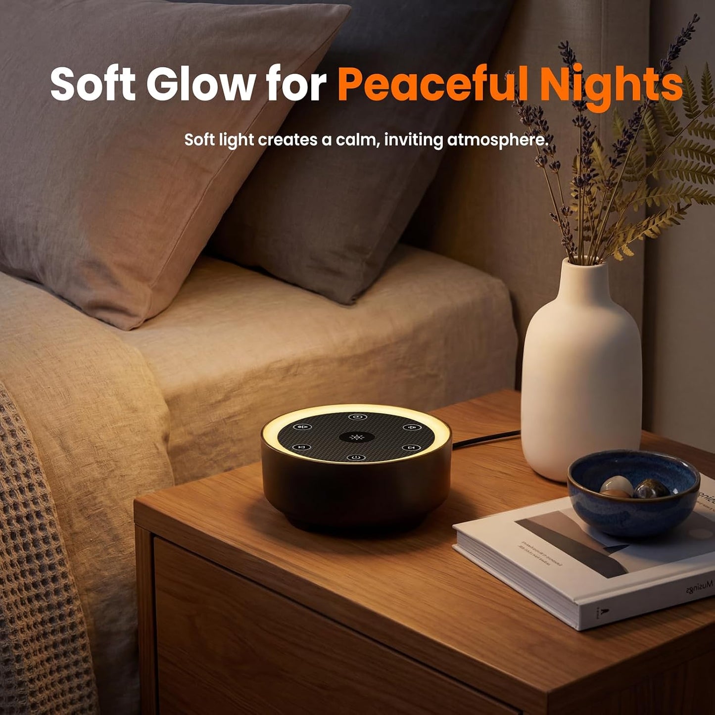 Kipcush White Noise Machine for Sleeping, Baby & Adults, High-Fidelity Non-Looping Sounds, Sleep Sound Machine with Dimmable Night Light, USB Powered, Memory Function, Home, Nursery & Travel