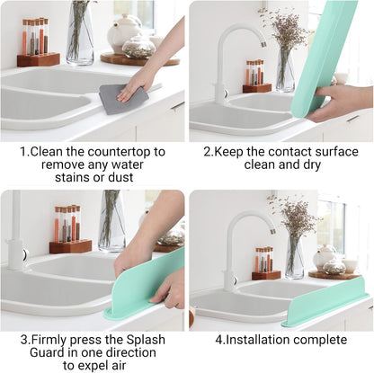 19.3 inch Silicone Sink Splash Guard, Splash Guard for Kitchen Sink Area, Backsplash Protector for Kitchen Countertop & Bathroom Bathtub with Non-Slip Strong Suction, White
