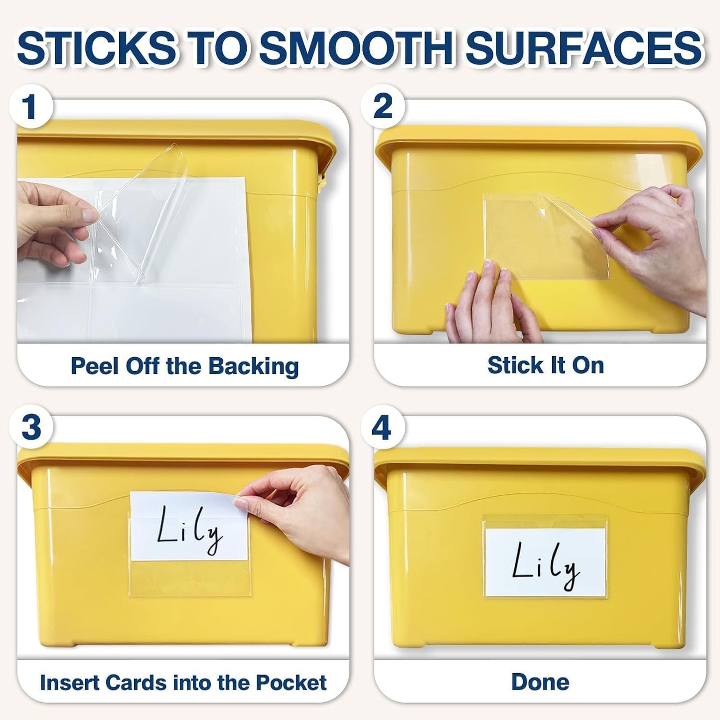 H4D 24 Pack labels for Storage Bins, 4" x 6" Plastic Clear Adhesive Pockets | Top-Open Index Card Holder, Waterproof & Removable Labels for Storage Bins, Totes, Containers, Shelves & Library Organization