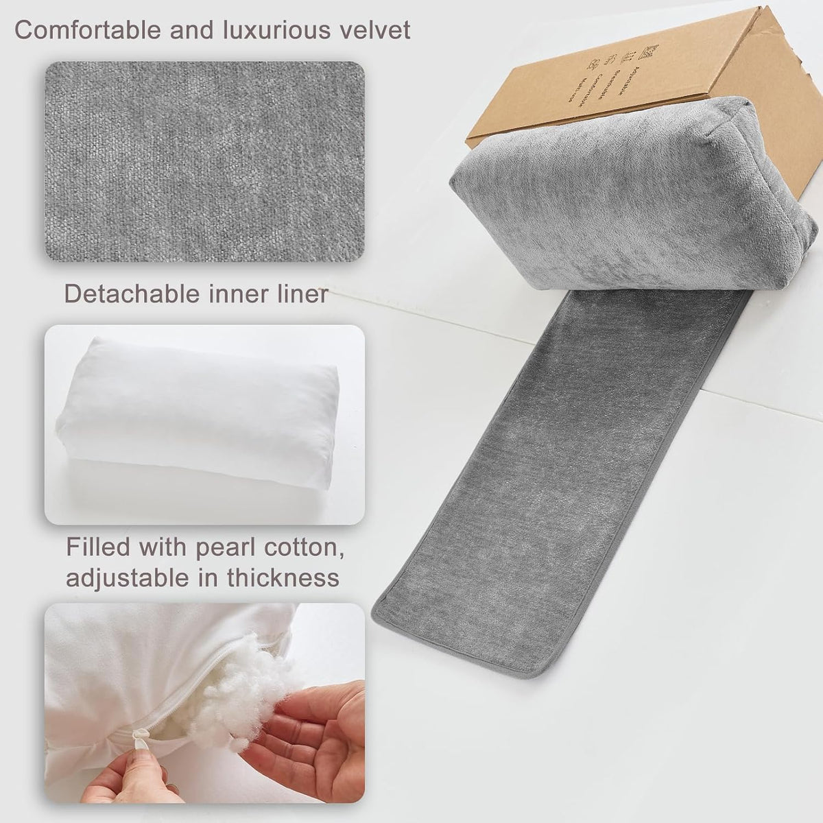 Chenille Neck Pillow for Sofa - Adjustable Headrest, Non-Slip Neck Support Cushion for Pain Relief, Comfortable Chair Pillow, Gray
