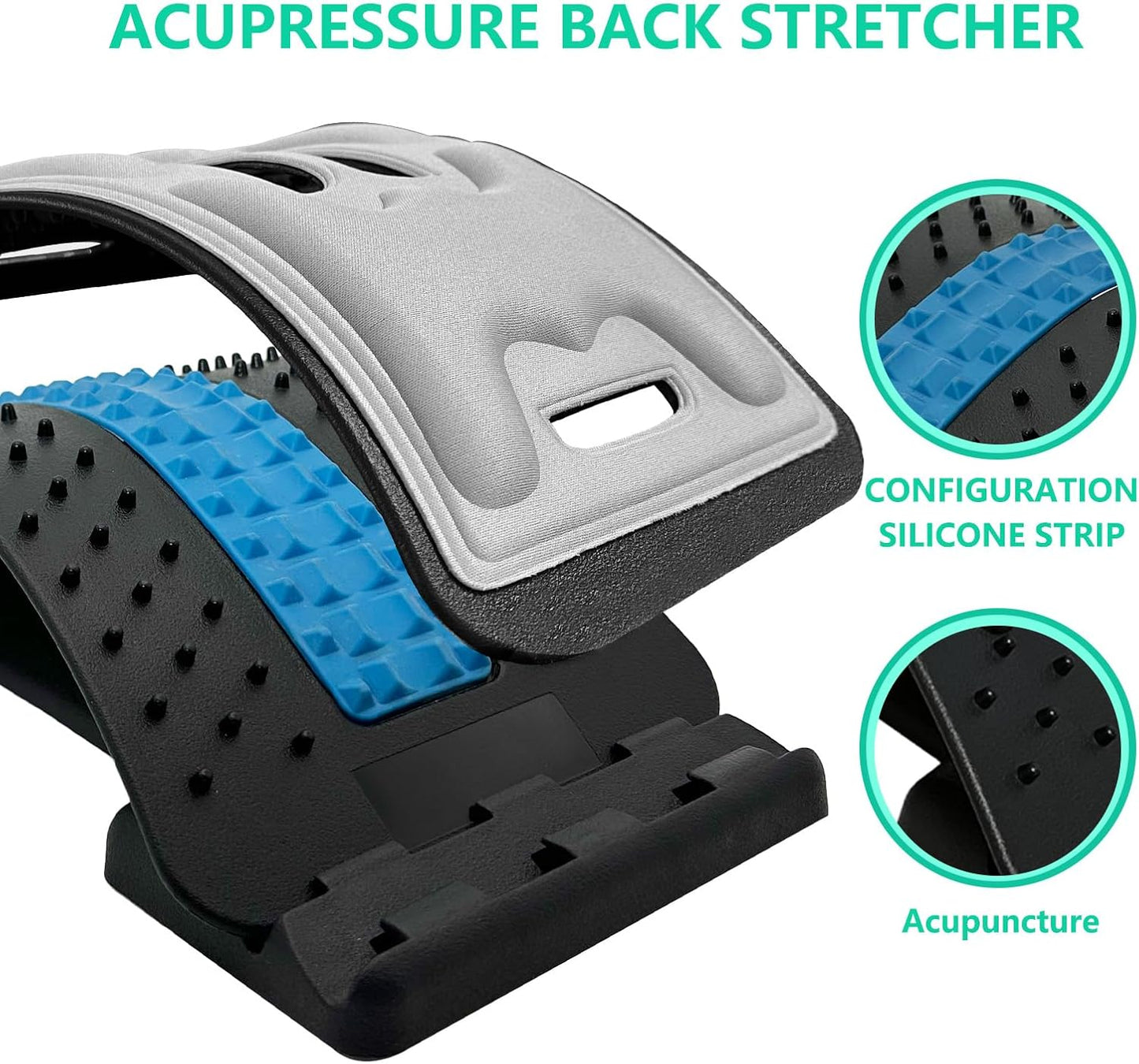 Back Stretcher with Lumbar Support Board for Back Pain Relief - Dual-Sided Adjustable Spinal Decompression & Cracker Device (Blue)