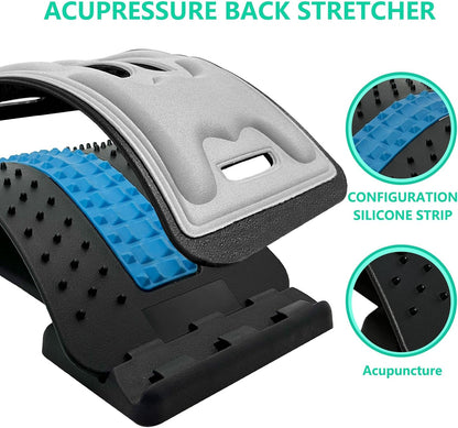 Back Stretcher with Lumbar Support Board for Back Pain Relief - Dual-Sided Adjustable Spinal Decompression & Cracker Device (Blue)