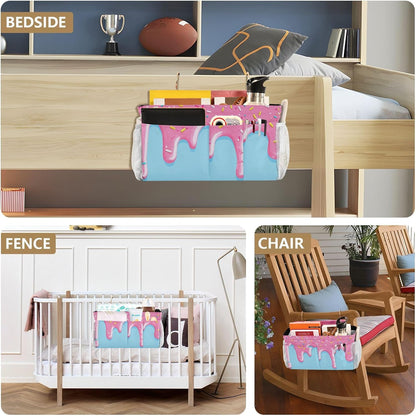 Bedside Caddy Hanging Bunk Bed Caddy Bed Organizer Hanging Pocket with 2 Hooks Bedside Storage Organizer Pocket Bag Holder Checkered Light Green - Colors B