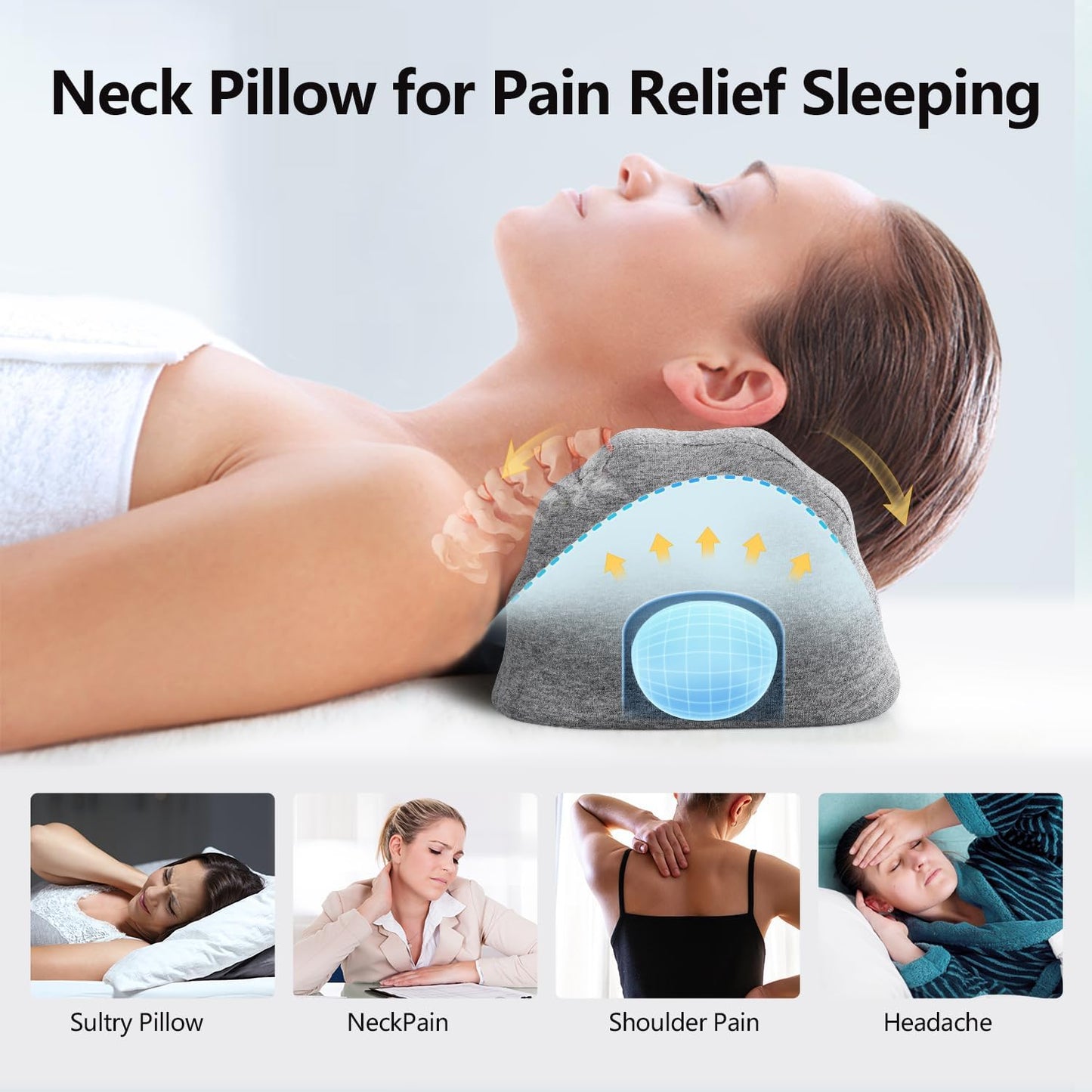 RESTCLOUD Neck Pillows for Pain Relief Sleeping, Neck Roll Pillow Neck Cervical Pillows for Stiff Neck Pain Relief Bed Pillow Height and Firm Adjustable