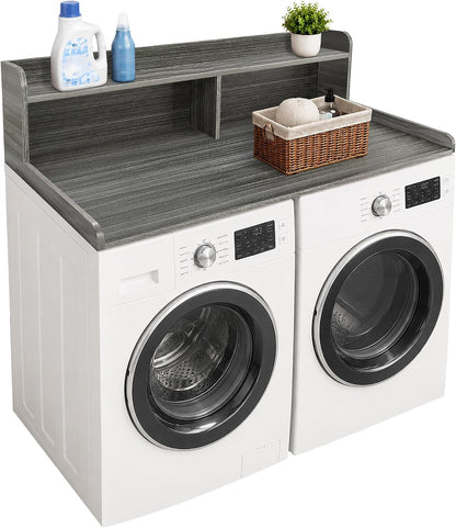 Royxen Laundry Countertop with 2-Tier Shelf Universal Fit, Washer and Dryer Countertop with Storage Space, Shelf Height 11.5 Inches, Solid Wood Core, Walnut