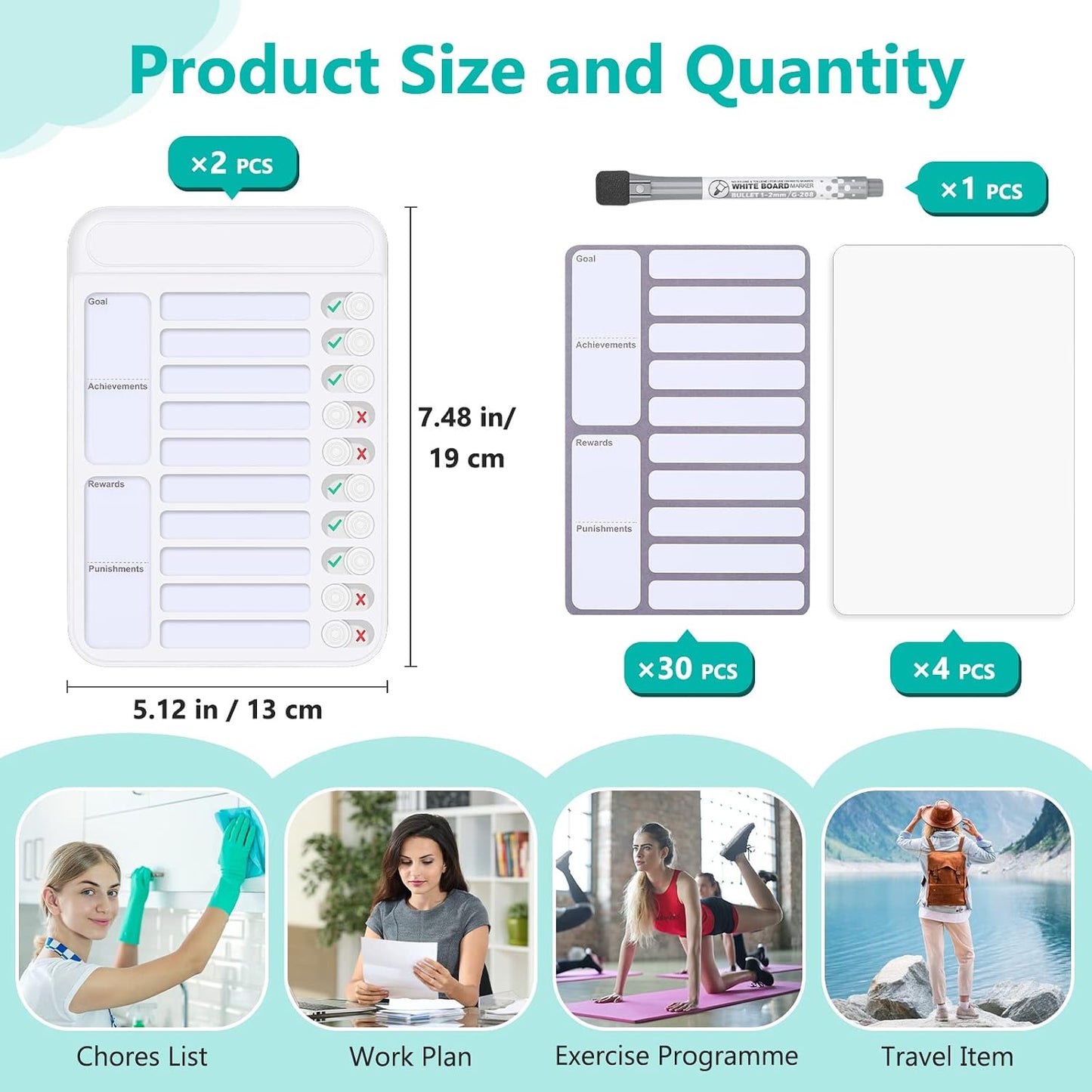 Dry Erase Chore Chart for Kids to Do List Magnetic Checklist Board Reusable RV Daily Routine Schedule Planning Boards with Blank Checklist Cardstock for Habit Tracker or Daily and Weekly Planner