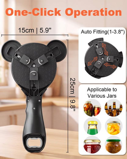 Electric Jar Opener with Non-Slip Grip for Seniors with Arthritis | 2-in-1 Automatic Jar & Bottle Opener Rechargeable, Easy Twist Off Lid Opener for Beer, Jar, Fits 1''-3.5'' Cap
