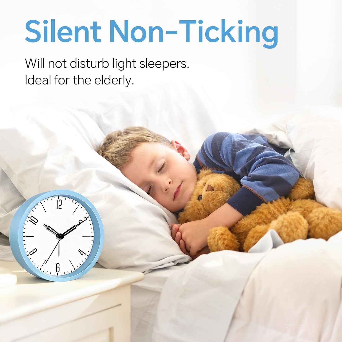 Silent Analog Loud Alarm Clock for Bedrooms, 4.5" Battery Operated Alarm Clock with Modern Round Design, Plastic Small Desk Clock for Heavy Sleepers Adults Teens Seniors College Dorms, Green