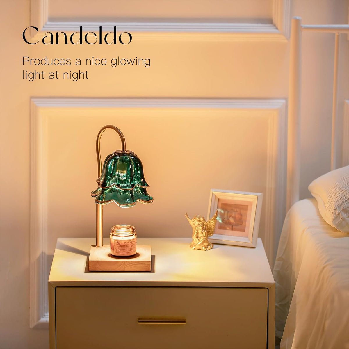Candeldo Candle Warmer Lamp with Timer, Gold Flower Glass Shade