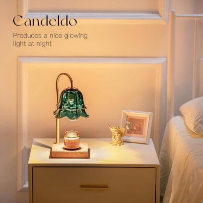 Candeldo Candle Warmer Lamp with Timer, Gold Flower Glass Shade