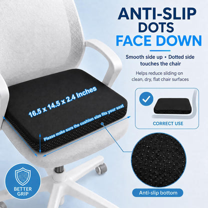 Gel Seat Cushion for Long Sitting - 16.5" x 14.5" x 2.4" (Extra Thick＆Soft)