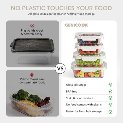 Glass Produce Storage Containers for Fridge, 2-Pack – Airtight Fruit & Vegetable Containers with Removable Colanders, Flexible Silicone Lids,LeakProof, BPA-Free Borosilicate Glass