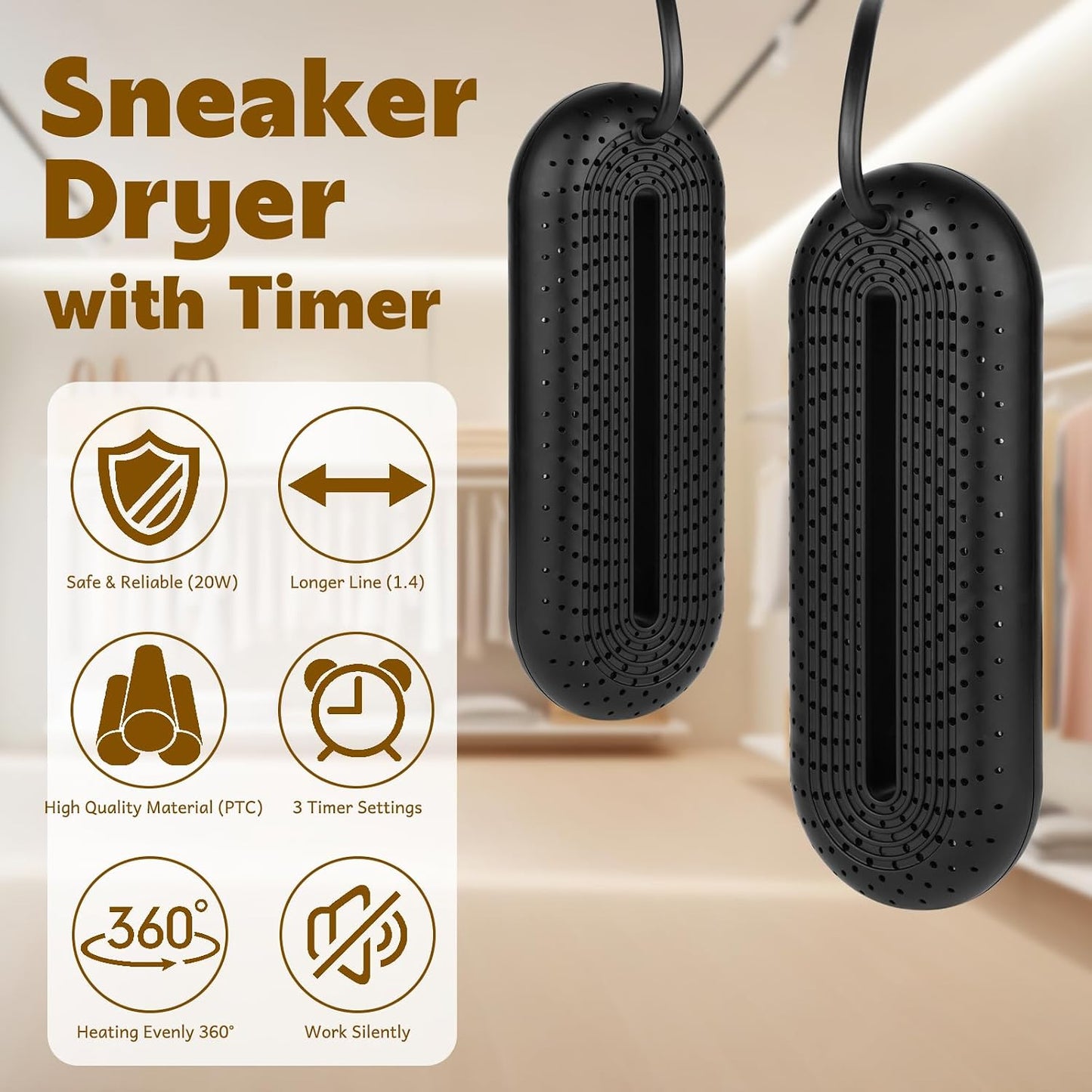 Scienbeauty Electric Shoe Dryers, Portable Boots Dryer Machine with 3/6/9 Hours Timer, Drying for Footwear, Socks, Ski Boots