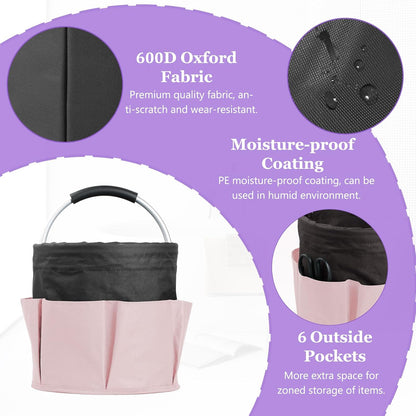 17L Cleaning Caddy with Handle and 6 Pockets, Foldable Cleaning Supply Caddy, Portable Shower Caddy in 600D Oxford Fabric, Multifunctional Storage Basket for Camping, Gardening, Black