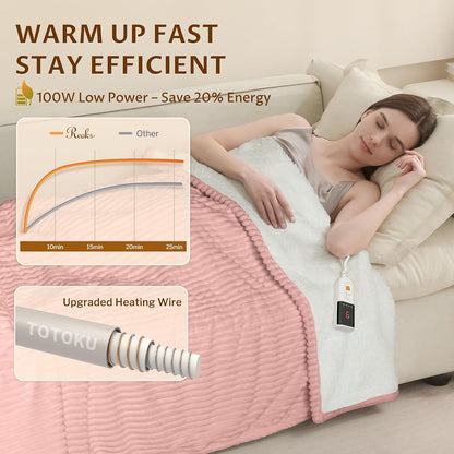 Heated Throw Blanket, 5 Heat Levels, 3 Hours Auto-Off, White | ETL & FCC certified, 50" × 60", OEKO-TEX fabric, machine washable, 100W low energy