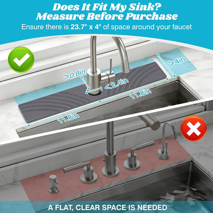 SpaceHacks Stone Faucet Mat for Kitchen Sink 23.7x4 in, Light Gray | Fast Drying Diatomite Stone Drying Mat, Water Splash Guard, Textured Drainage Sink Protector, Suits Bathroom&Kitchen Counter