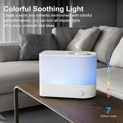 MEGAWISE 3.5L Cool Mist Humidifier – Ultra-Quiet Ultrasonic Vaporizer with Top-Fill Design, Essential Oil Diffuser, 7-Color Night Light & Auto Shut-Off