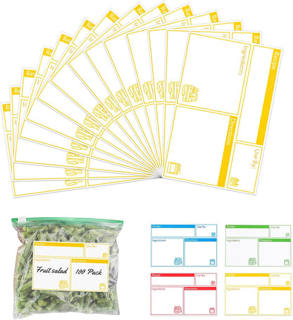 100pcs Labels for Freezer Bags Freezer Meal Labels with Instructions 3.2 X 5 inch Oil and Water Resistant Labels Food Labels for Freezer Storage for Leftovers in Fridge Removable Freezer (Blue)