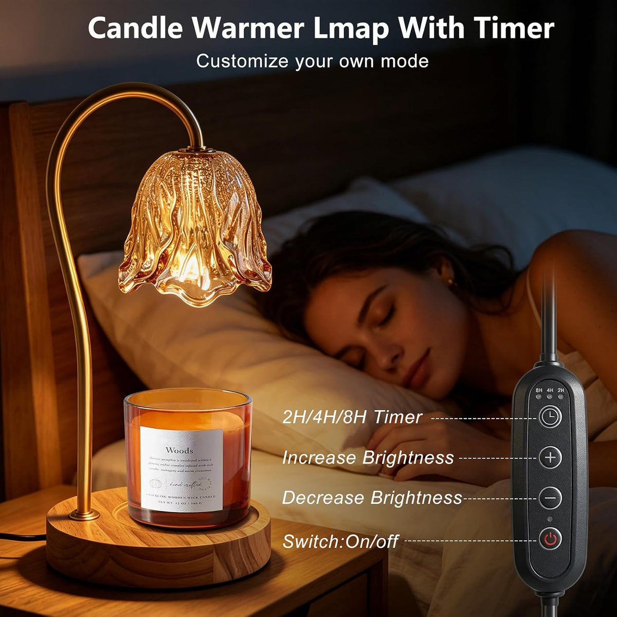 COCOBELA Candle Warmer Lamp with Timer with 2 Bulbs Floral Light Dimmable