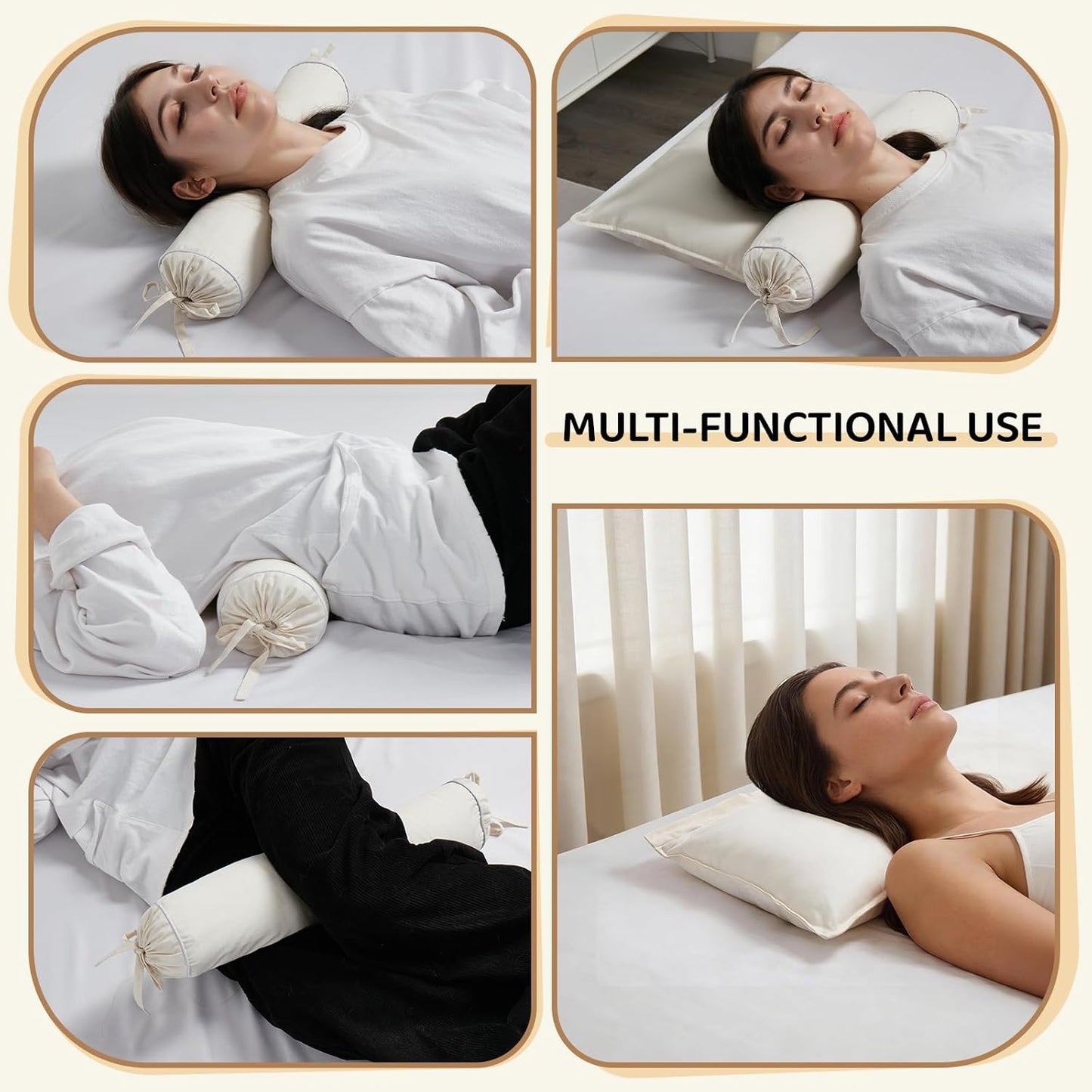 Buckwheat Pillow – 3-Point Head Neck Shoulder Support, Detachable | Fill Shoulder Gap for Pain-Free For Side&Back Sleepers, Adjustable Buckwheat Pillow for Sleeping, Extra Organic Pillowcases