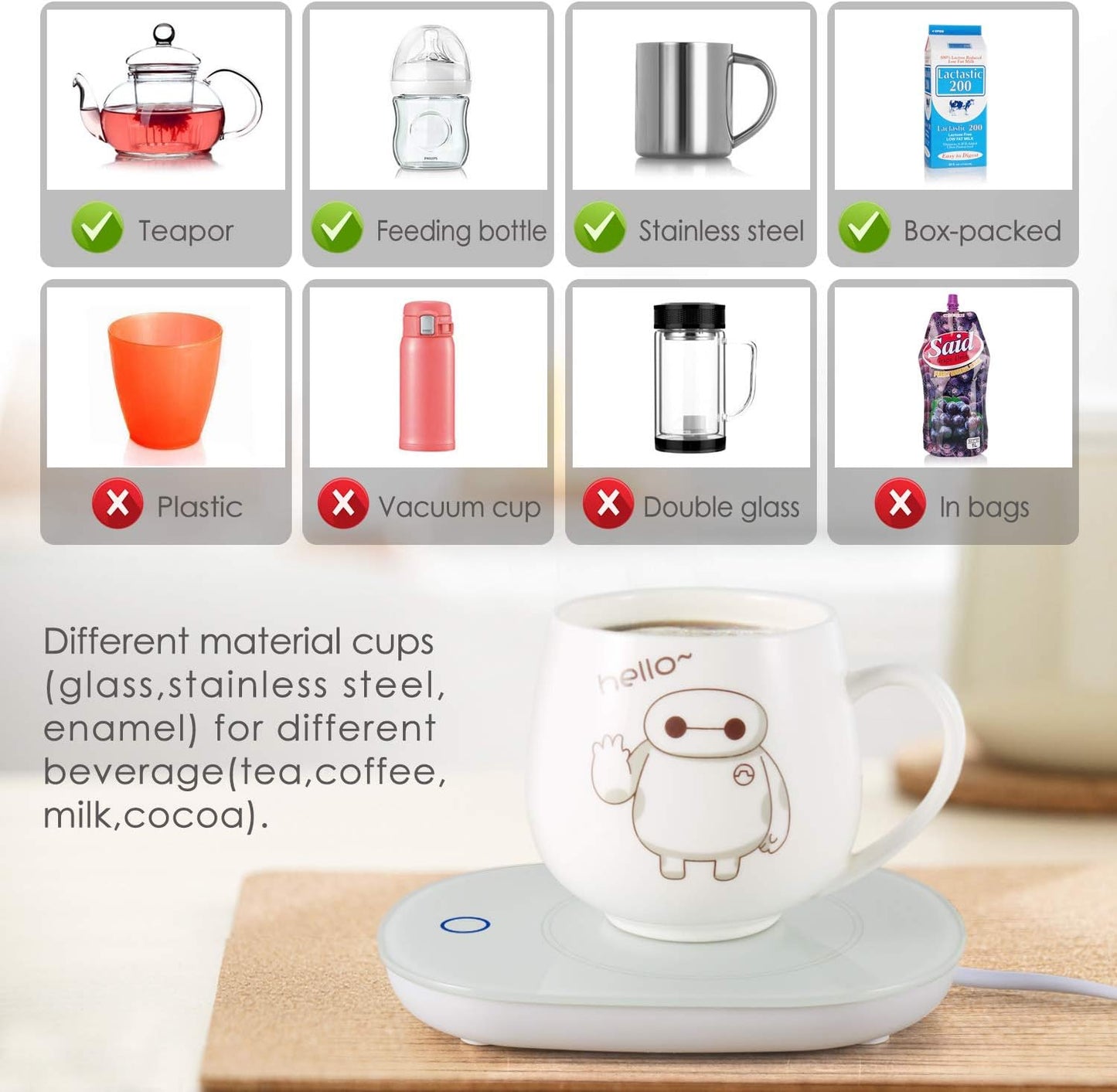 Coffee Mug Warmer, Coffee Warmer with Automatic Shut Off Beverage Warmers Cup Heater for Desk Coffee Warmer Keep Temperature Up to 131℉/ 55℃, Safely Use for Office/Home to Warm Coffee Tea Milk Candle