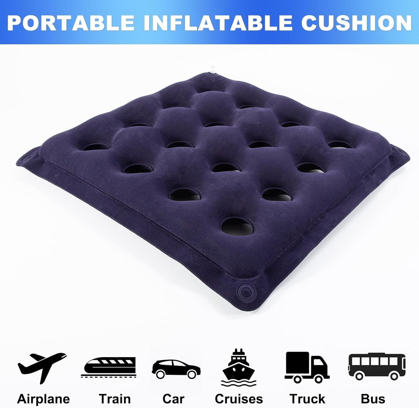 2-Pack Inflatable Waffle Cushion for Pressure Relief, Wheelchair Cushion for Pressure Redistribution, Portable Air Seat Cushions for Office Chair Car Seat, Breathable Seat Pad, Includes 1 Air Pumps