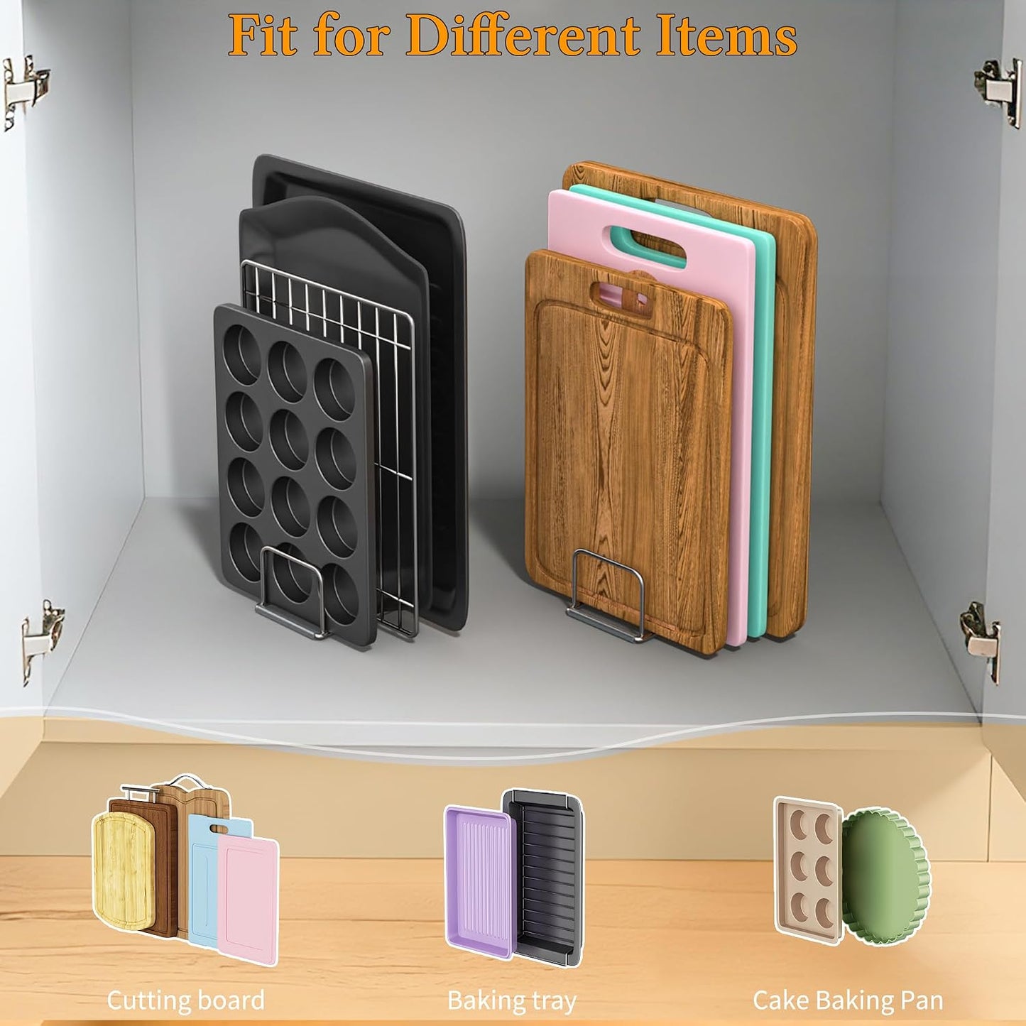 Cutting Board Organizer Holder Stand, Stainless Steel, 1PC(1.0in) | 4 Slots, For Baking Sheet and Cookie Sheet, Storage Rack