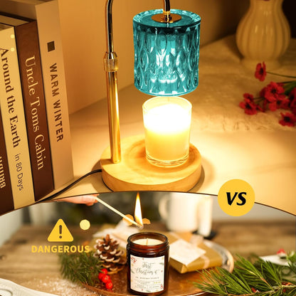 HAIDOLIANG Blue Candle Warmer Lamp with Timer and Dimmer | Height and Brightness Adjustable,Glass Electric Wax Warmer with 2 Bulbs for Women Gifts, Home Decor for Scented Jar Candles