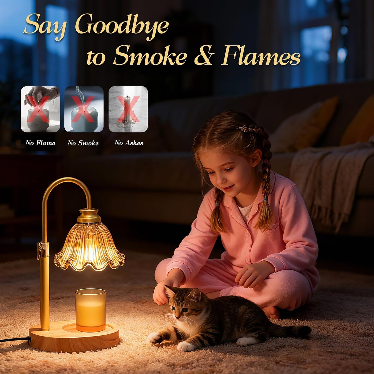Flower Candle Warmer Lamp,Adjustable Timer & Dimmer(Green) | Adjustable height fits jars. Timer & dimmer safe melt. 2 bulbs & heat-proof base. Perfect for bedroom, office, or gifting.