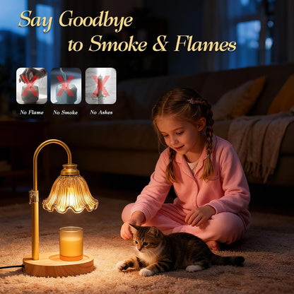 Flower Candle Warmer Lamp,Adjustable Timer & Dimmer(Green) | Adjustable height fits jars. Timer & dimmer safe melt. 2 bulbs & heat-proof base. Perfect for bedroom, office, or gifting.
