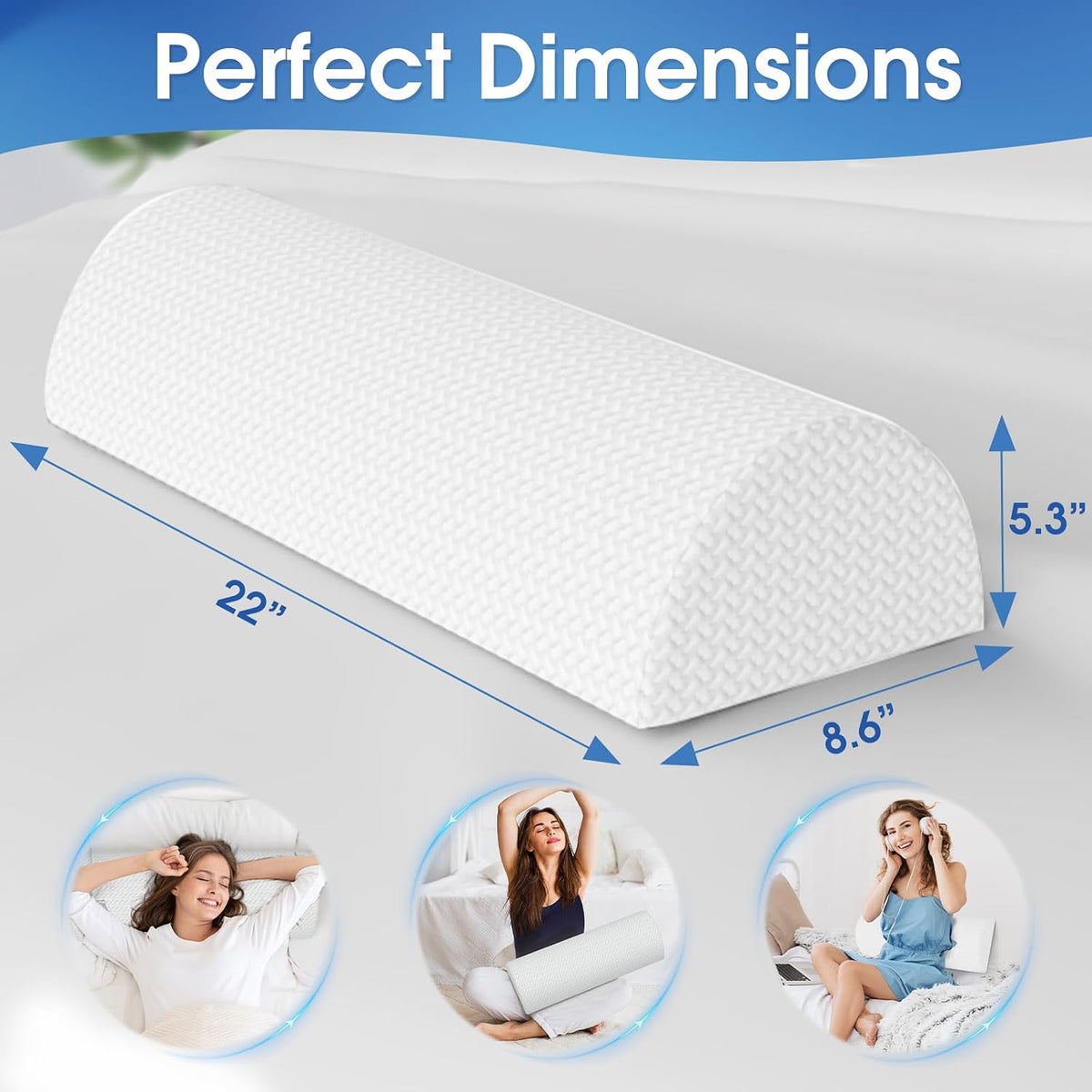 Knee Pillow for Back Sleeping Memory Foam Half Moon Bolster Pillow for Legs