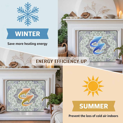 Magnetic Fireplace Cover Grey Medieval Flowers Fireplace Screen Decorative Retro Bohemian Pattern Insulation Fireplace Blocker Save Energy Fireplace Draft Stopper Covers for Living Room 39x32 Inch
